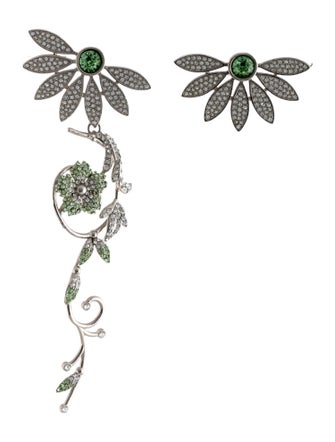 Burberry Crystal Asymmetrical Half Daisy Drop Earrings