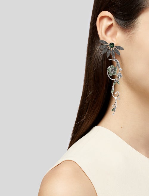 Burberry Crystal Asymmetrical Half Daisy Drop Earrings