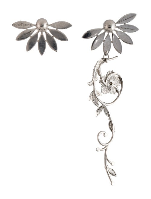 Burberry Crystal Asymmetrical Half Daisy Drop Earrings