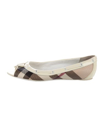 Burberry Nova Check Pattern Leather Trim Embellishment Ballet Flats