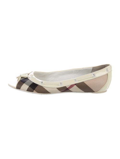 Burberry Nova Check Pattern Leather Trim Embellishment Ballet Flats