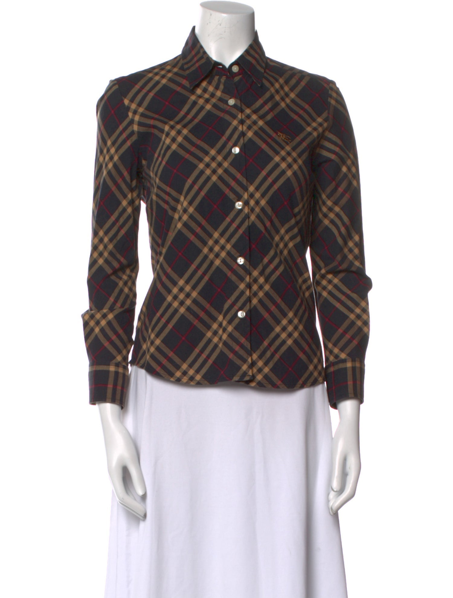 Burberry London Vintage Plaid Print Button-Up Top