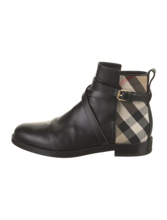 Burberry House Check Pattern Leather Chelsea Boots