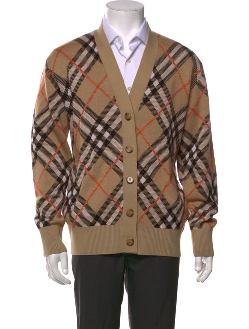 Burberry Wool Plaid Print Cardigan
