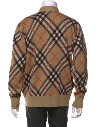 Burberry Wool Plaid Print Cardigan