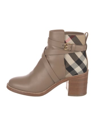 Burberry Leather Plaid Print Boots