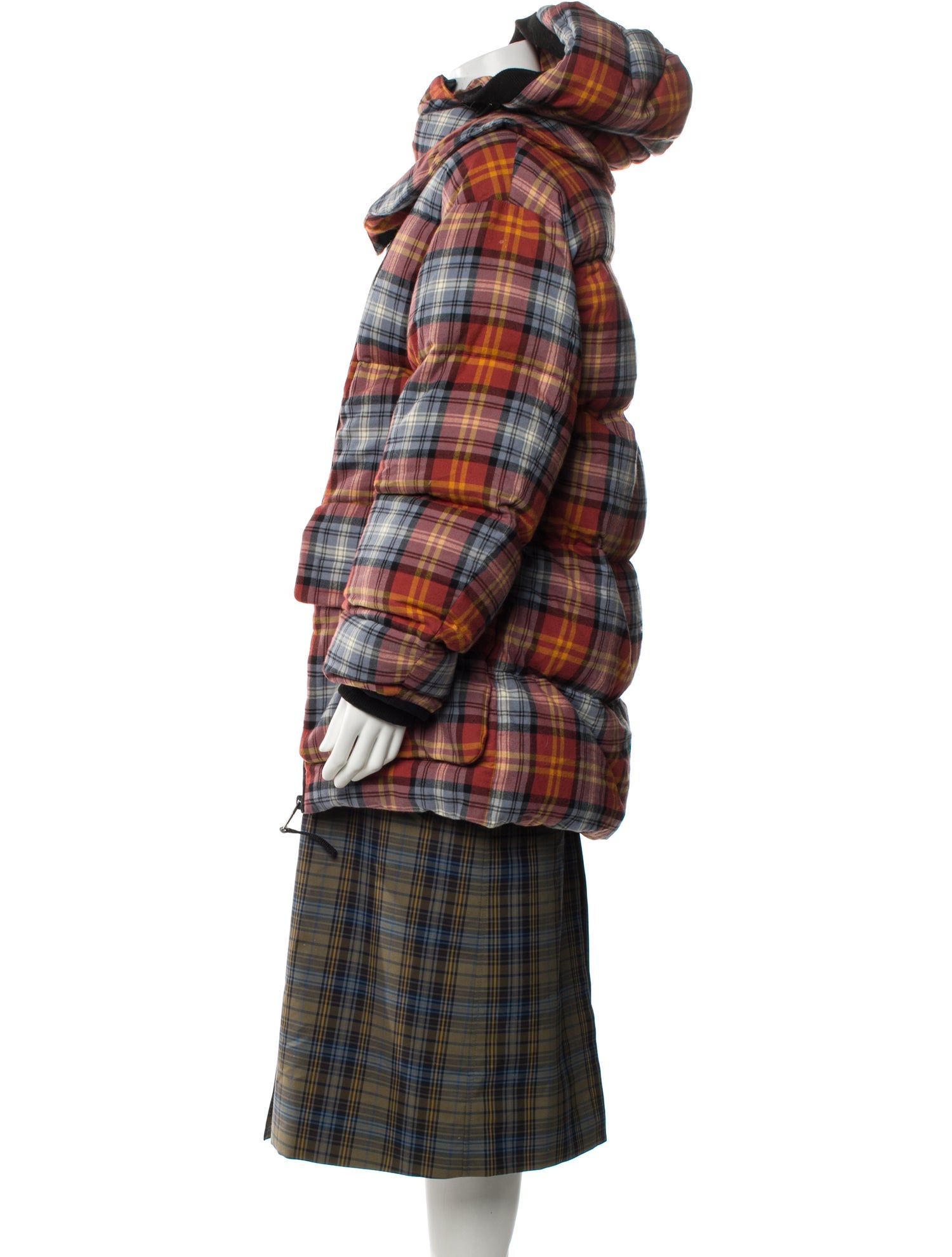 Burberry Plaid Print Down Coat