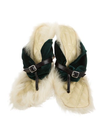 Burberry Velvet Fur Trim Slides