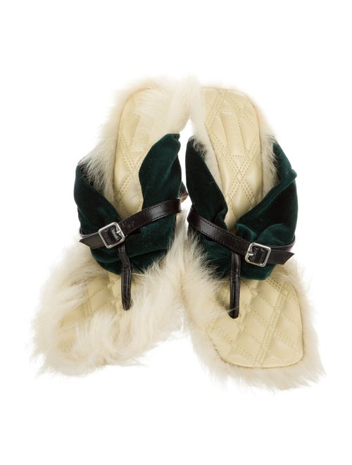 Burberry Velvet Fur Trim Slides