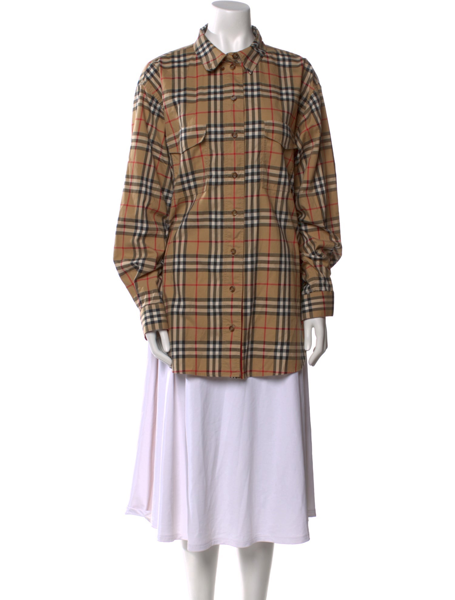 Burberry Plaid Print Long Sleeve Button-Up Top