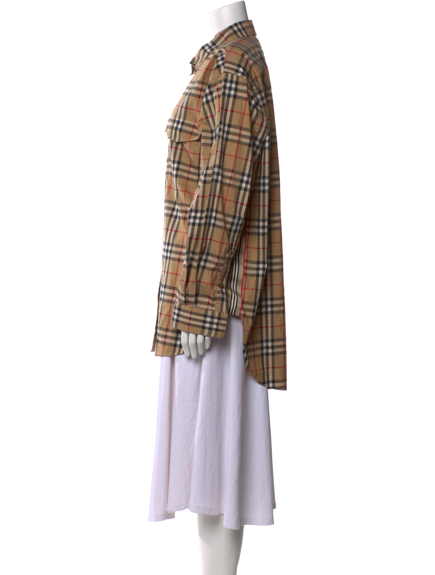 Burberry Plaid Print Long Sleeve Button-Up Top