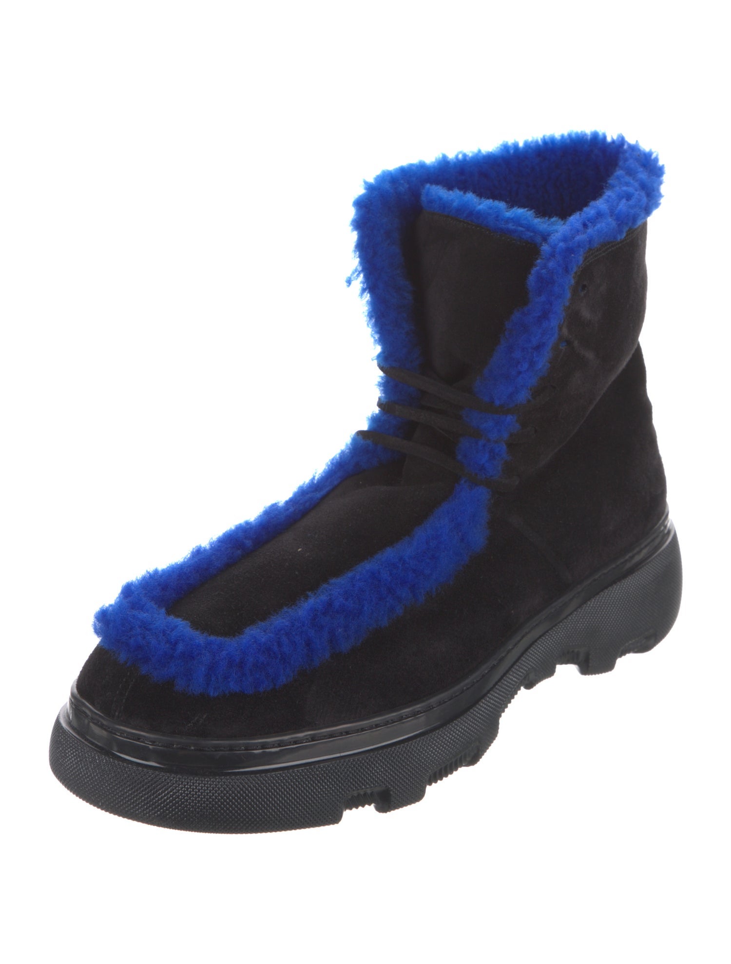 Burberry Suede Fur Trim Lace-Up Boots