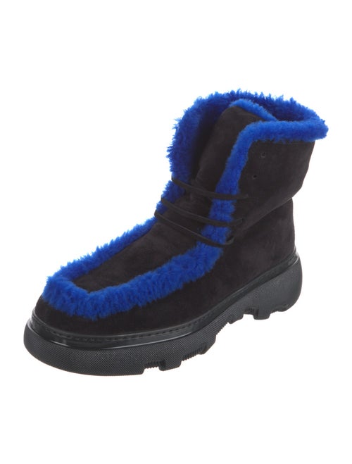 Burberry Suede Fur Trim Lace-Up Boots
