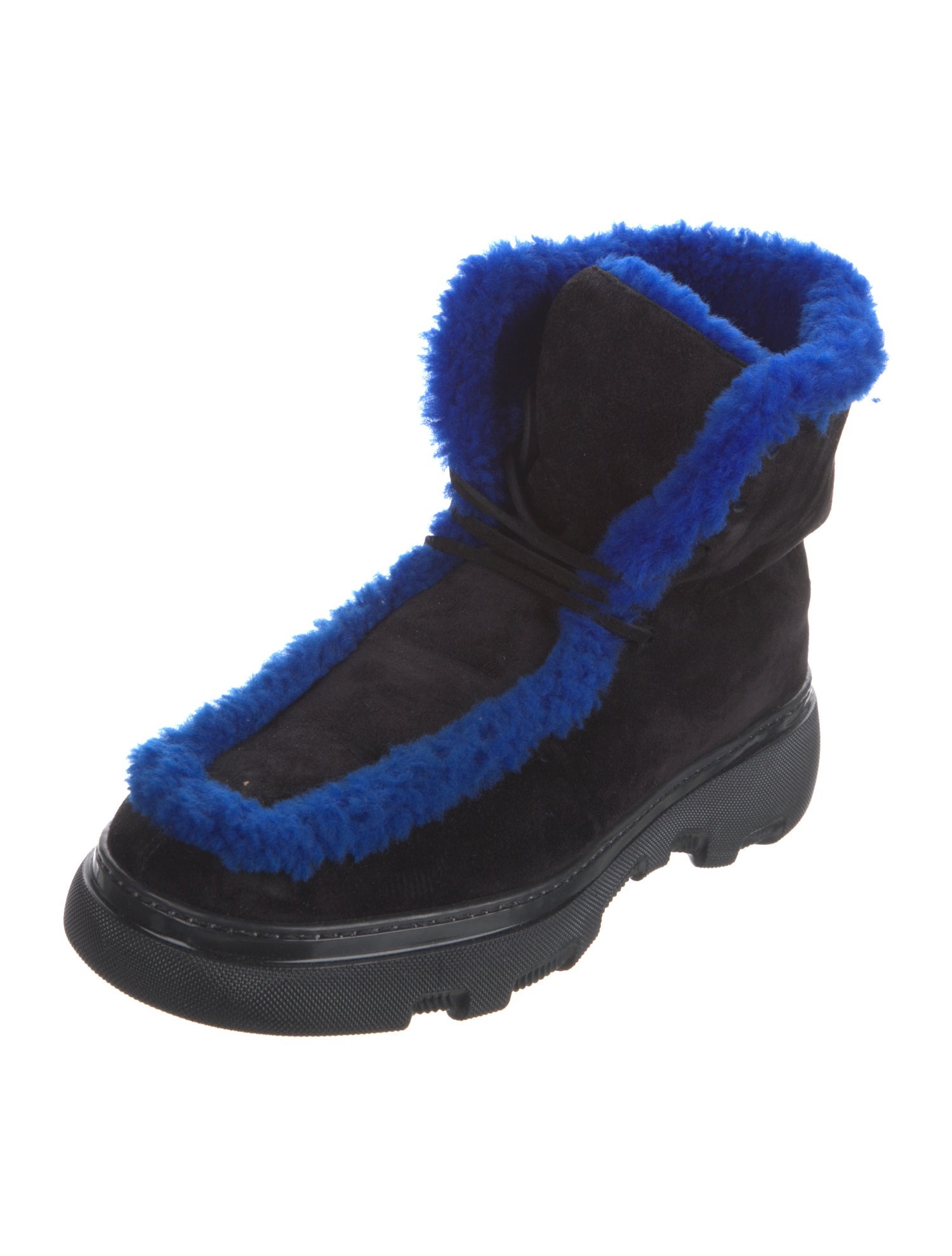 Burberry Suede Fur Trim Lace-Up Boots