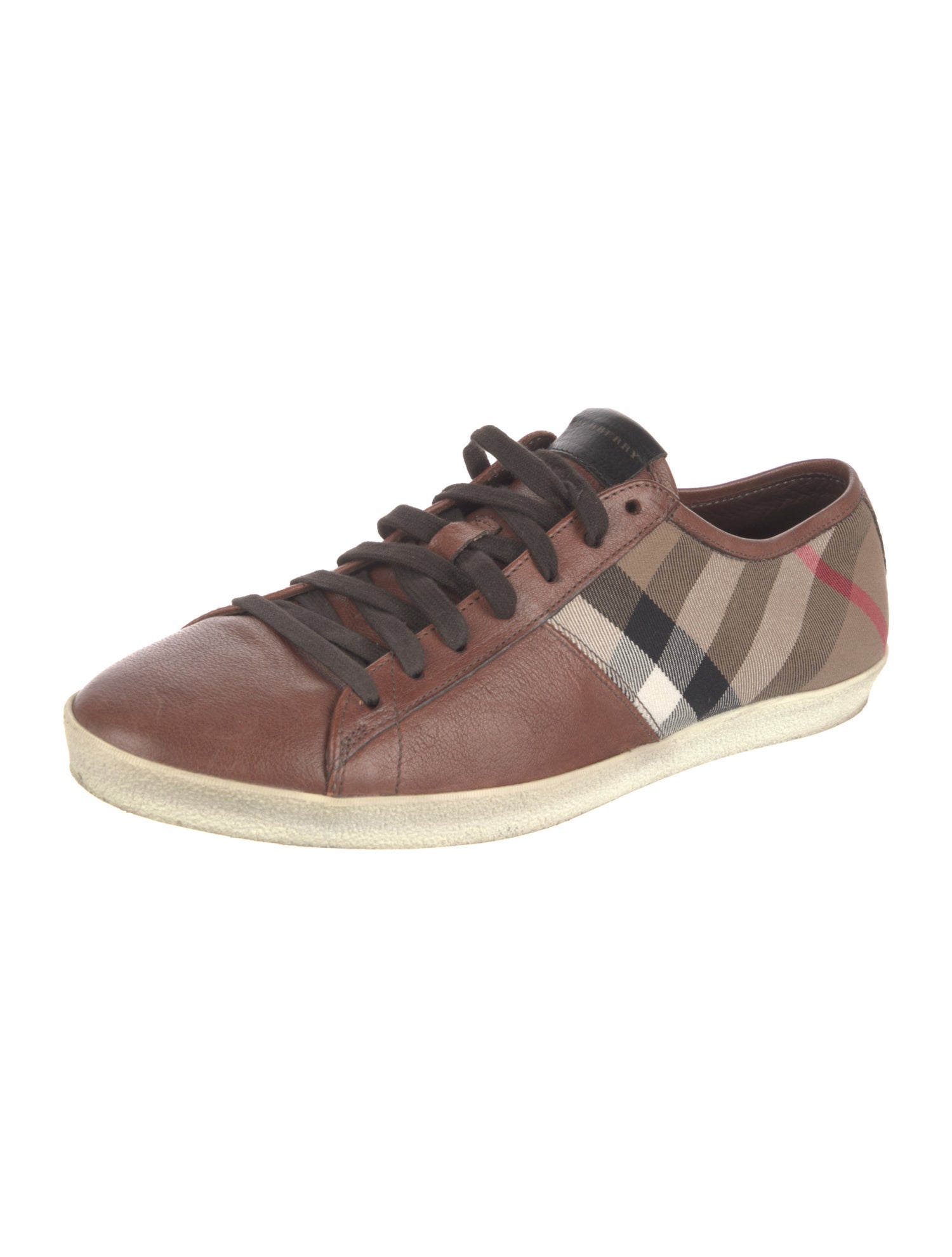 Burberry Leather Plaid Print Sneakers