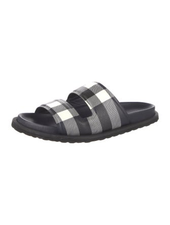 Burberry Saffiano Leather Plaid Print Slides
