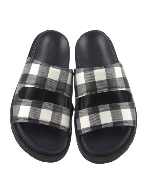 Burberry Saffiano Leather Plaid Print Slides