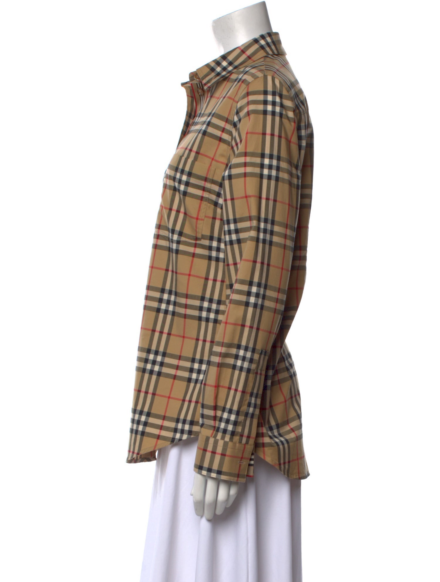 Burberry Plaid Print Long Sleeve Button-Up Top