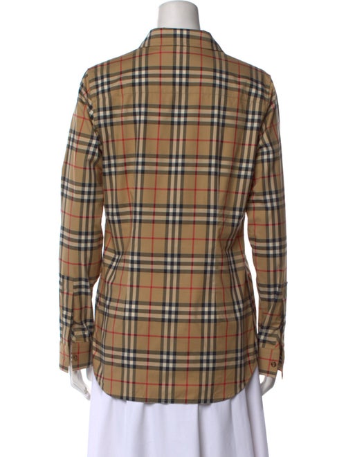 Burberry Plaid Print Long Sleeve Button-Up Top