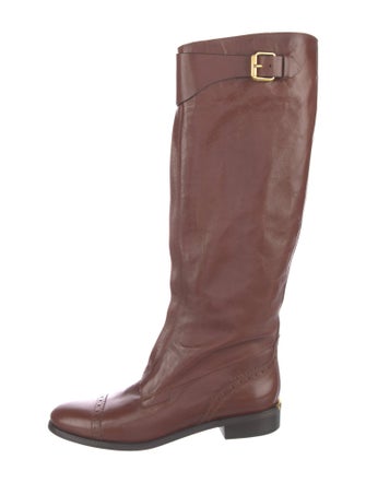 Burberry Leather Lasercut Accents Riding Boots