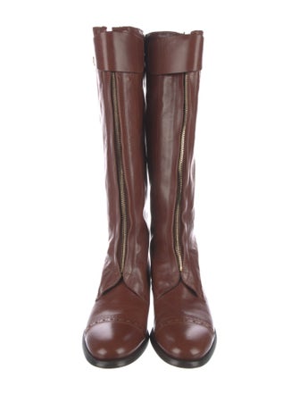 Burberry Leather Lasercut Accents Riding Boots