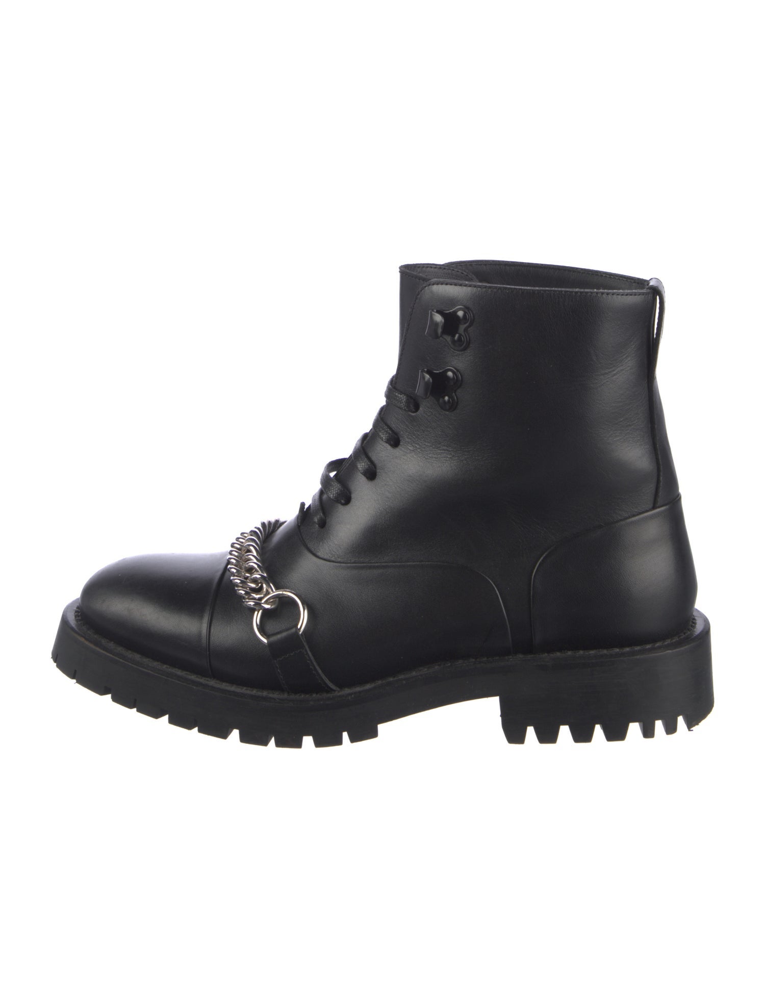 Burberry Leather Chain-Link Accents Combat Boots