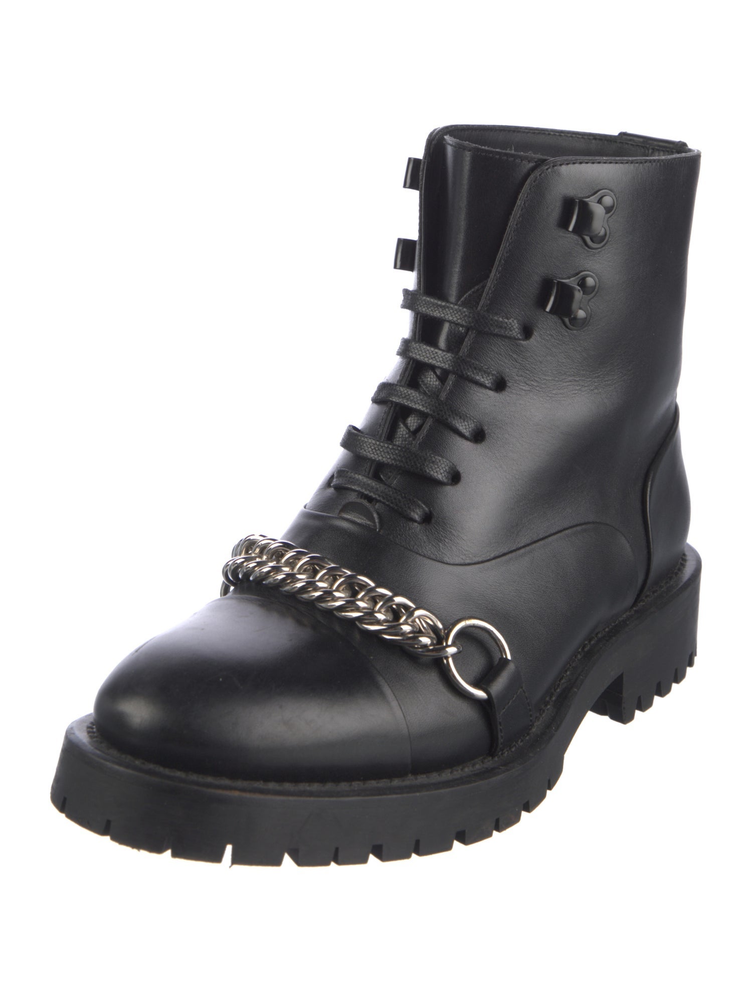 Burberry Leather Chain-Link Accents Combat Boots