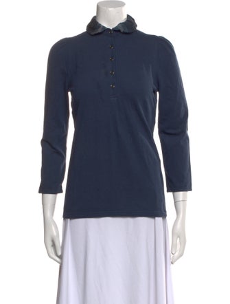 Burberry Mock Neck Three-Quarter Sleeve Polo