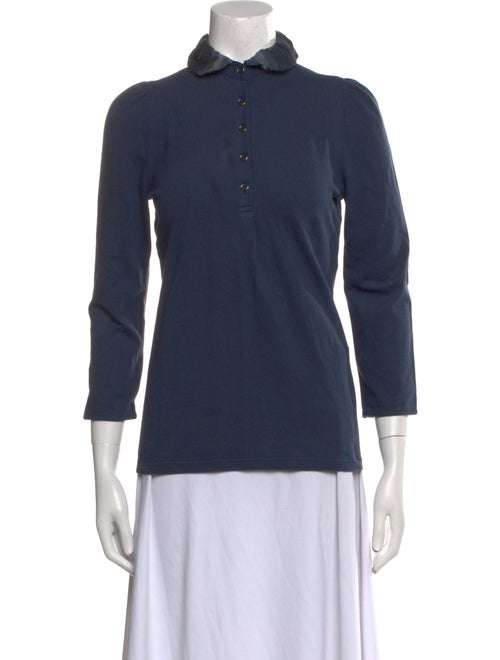 Burberry Mock Neck Three-Quarter Sleeve Polo