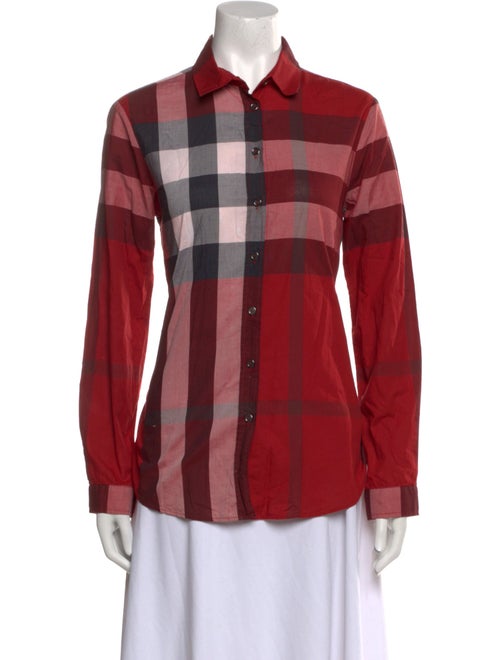 Burberry Plaid Print Long Sleeve Button-Up Top