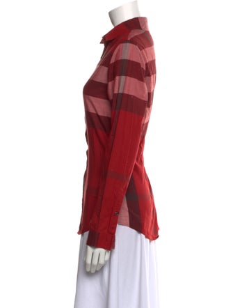 Burberry Plaid Print Long Sleeve Button-Up Top