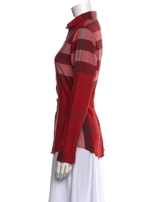 Burberry Plaid Print Long Sleeve Button-Up Top