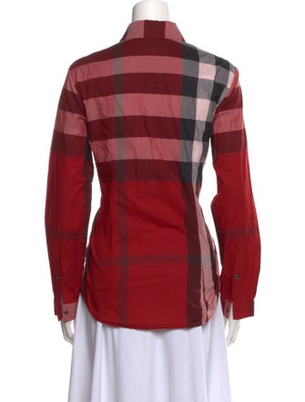 Burberry Plaid Print Long Sleeve Button-Up Top