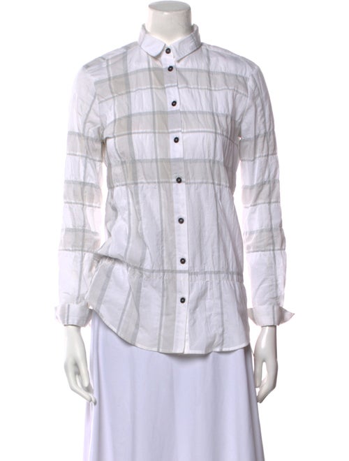 Burberry Brit Plaid Print Three-Quarter Sleeve Button-Up Top