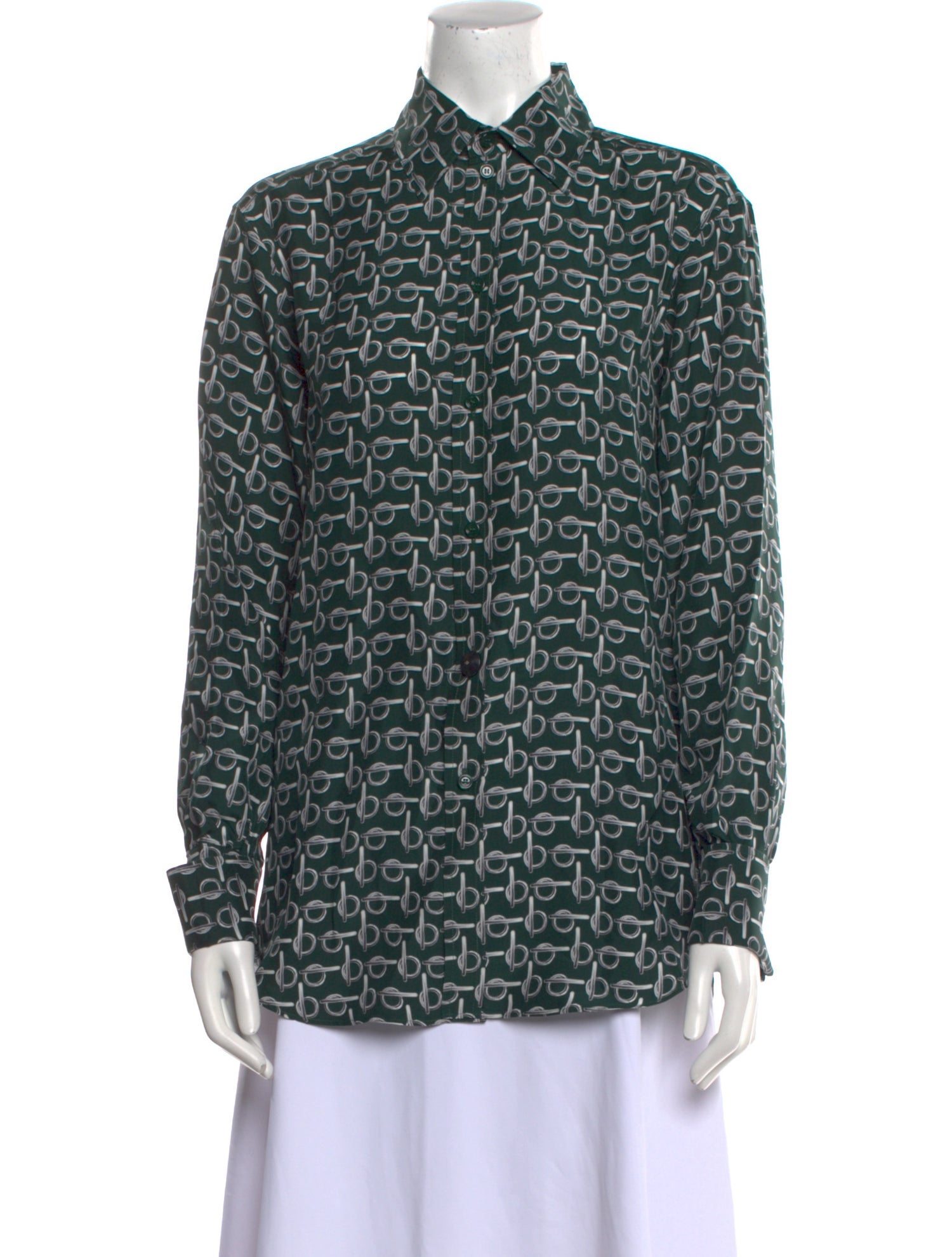 Burberry Silk Printed Button-Up Top w/ Tags