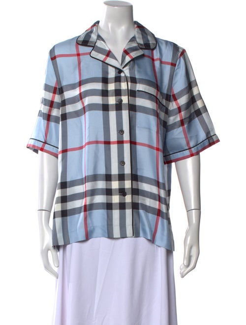 Burberry Plaid Print Three-Quarter Sleeve Button-Up Top
