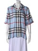 Burberry Plaid Print Three-Quarter Sleeve Button-Up Top