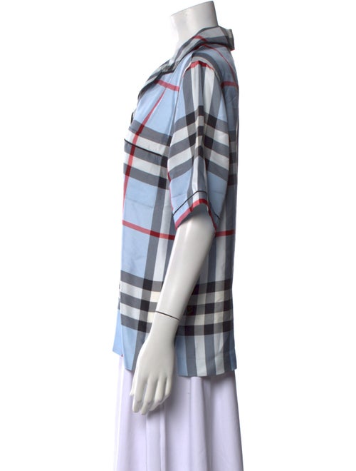 Burberry Plaid Print Three-Quarter Sleeve Button-Up Top