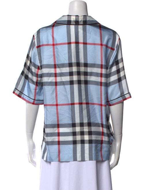 Burberry Plaid Print Three-Quarter Sleeve Button-Up Top