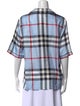 Burberry Plaid Print Three-Quarter Sleeve Button-Up Top