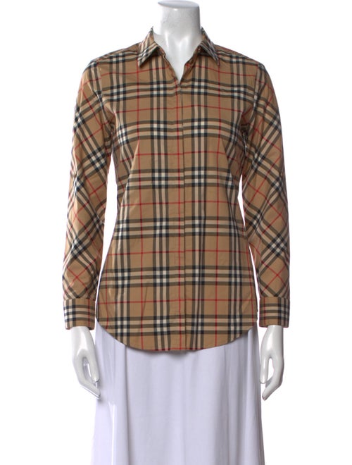 Burberry Plaid Print Long Sleeve Button-Up Top