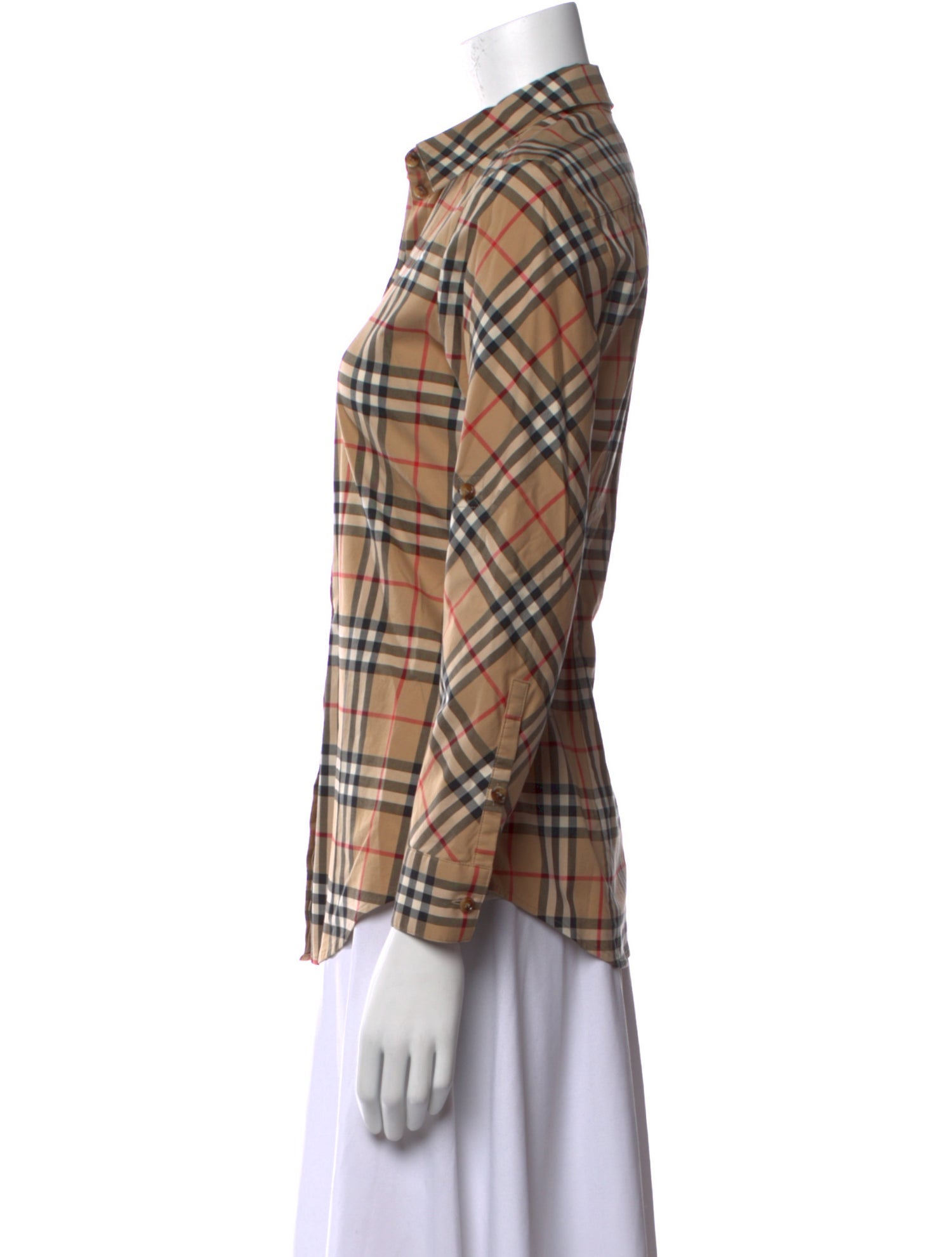 Burberry Plaid Print Long Sleeve Button-Up Top