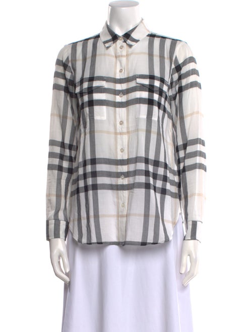 Burberry Plaid Print Long Sleeve Button-Up Top