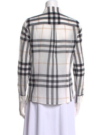 Burberry Plaid Print Long Sleeve Button-Up Top