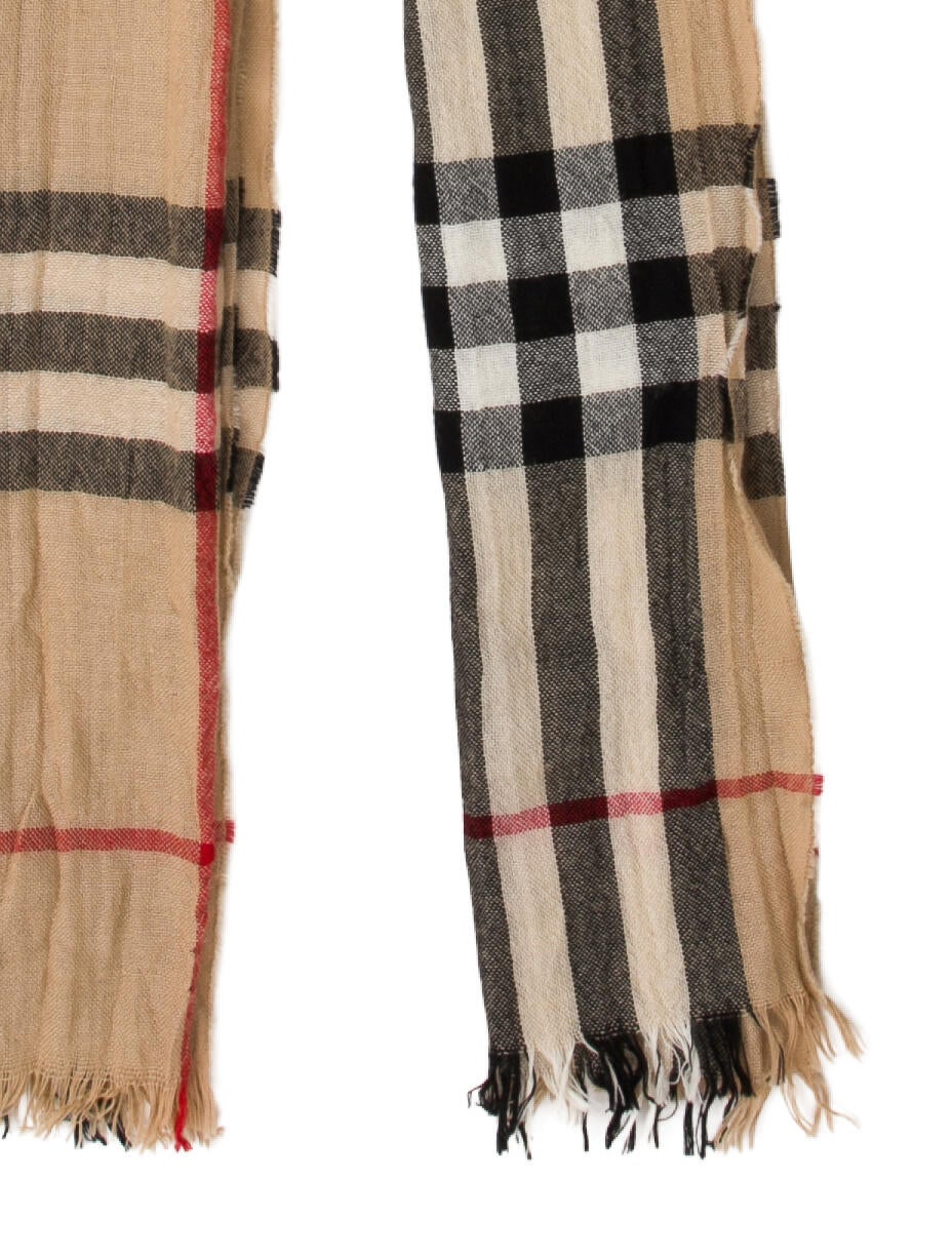 Burberry Wool Plaid Print Scarf