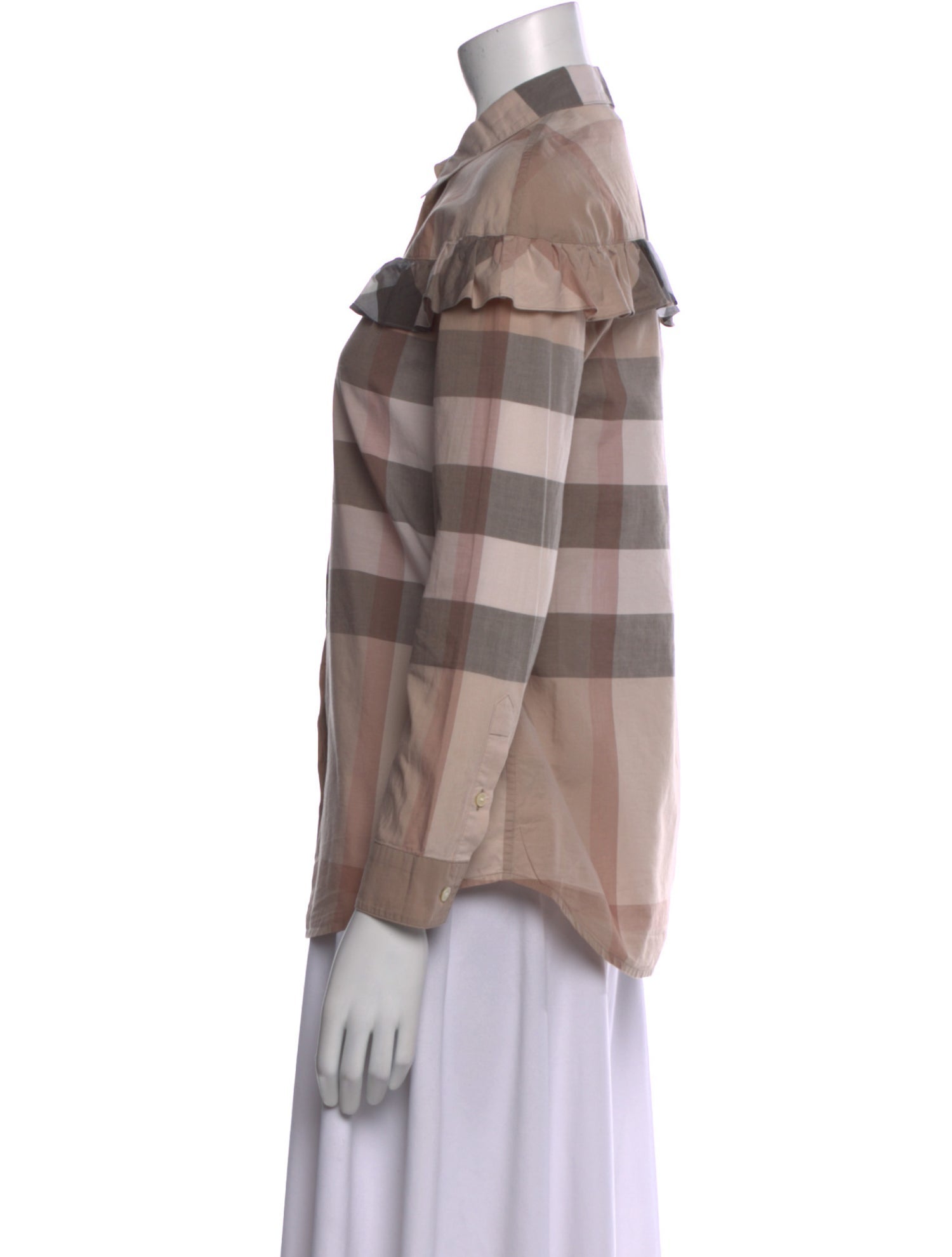 Burberry Plaid Print Long Sleeve Button-Up Top