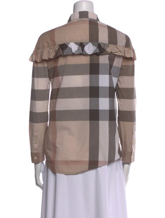 Burberry Plaid Print Long Sleeve Button-Up Top