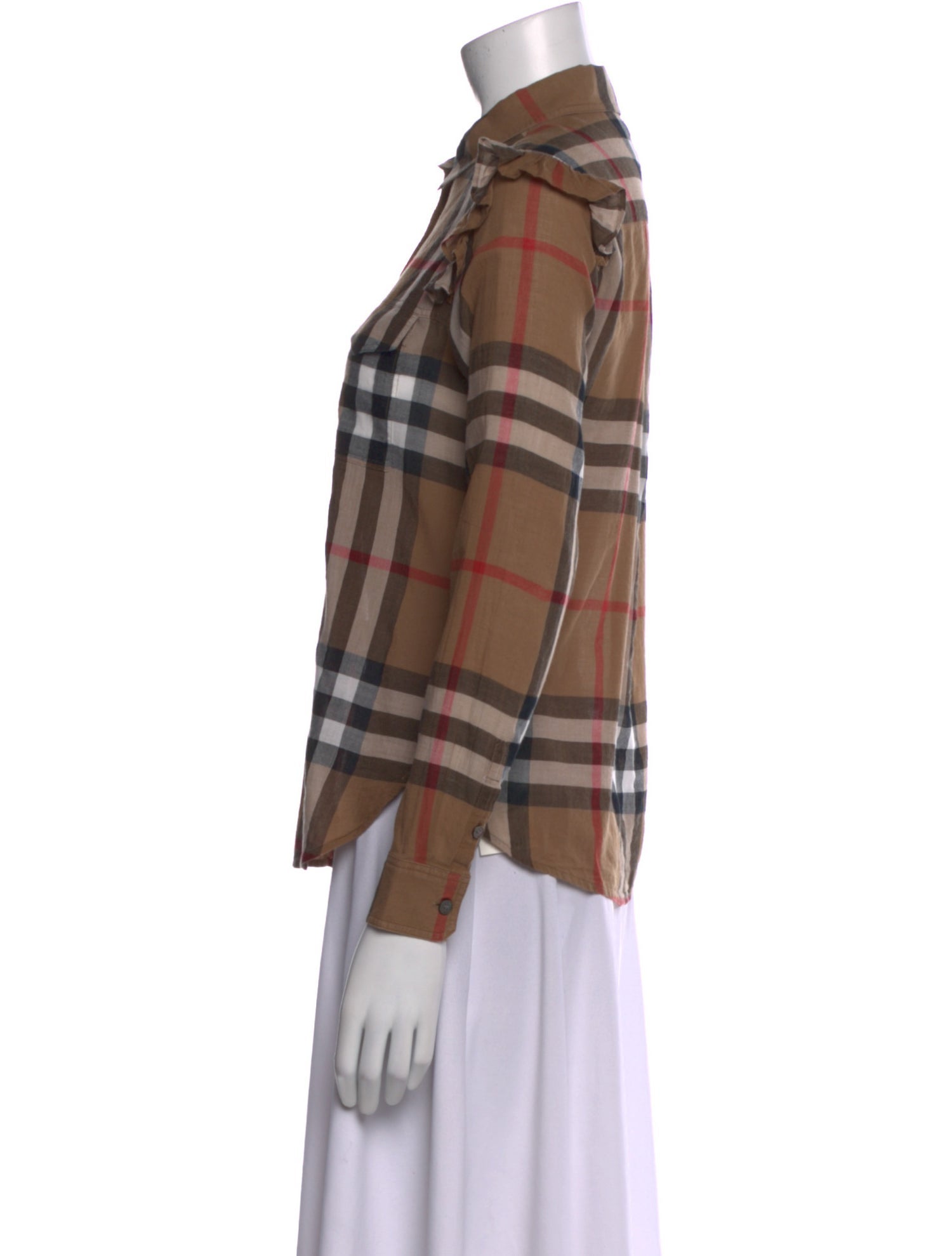 Burberry Plaid Print Long Sleeve Button-Up Top