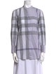 Burberry Plaid Print Mock Neck Button-Up Top