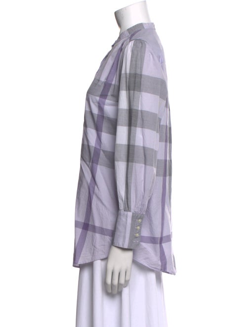 Burberry Plaid Print Mock Neck Button-Up Top